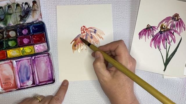 Easy 5-minute Beginner Watercolor Coneflower #watercolorpainting #coneflowertutorial