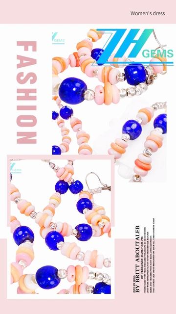 GN-20250217-04 Jewelry Set pink opal and Natural Lapis Lazuli  Three-Piece Set