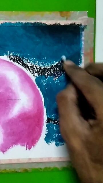 Pink Moonlight Scenery Drawing with Oil Pastels