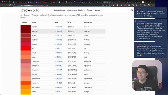 Nombre de colores nativos en CSS