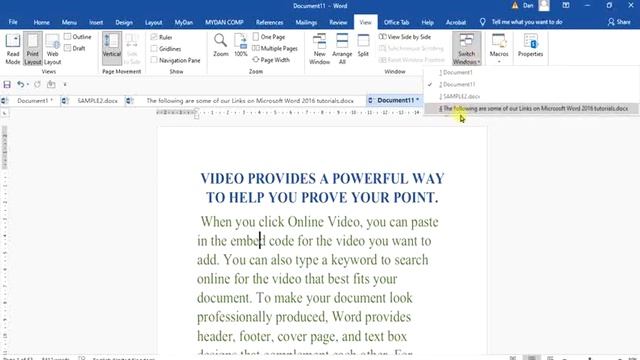 SWITCHING BETWEEN MICROSOFT WORD OPENED DOCUMENTS
