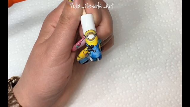 How to draw Minions on nails - Tutoring Hand painted nail art (  Pоспись ногтей вручную гель лаком)