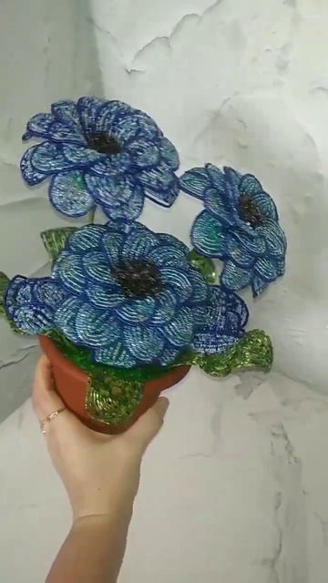 гербера синяя(бисер) #handmade#flowers