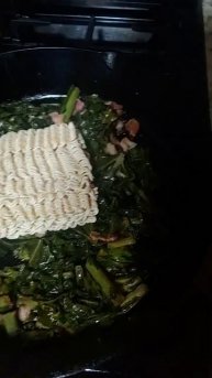 collard greens and ramen with bacon. bomb!