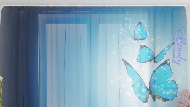 Тюль Голубые бабочки над водой 29036