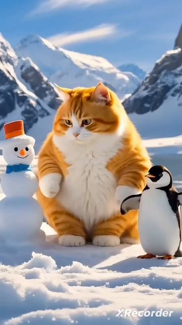 Панда и кошка пришли стрипчат Пингвинами