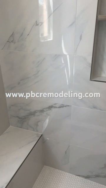 Porcelain tile, linear drain full bath renovation.