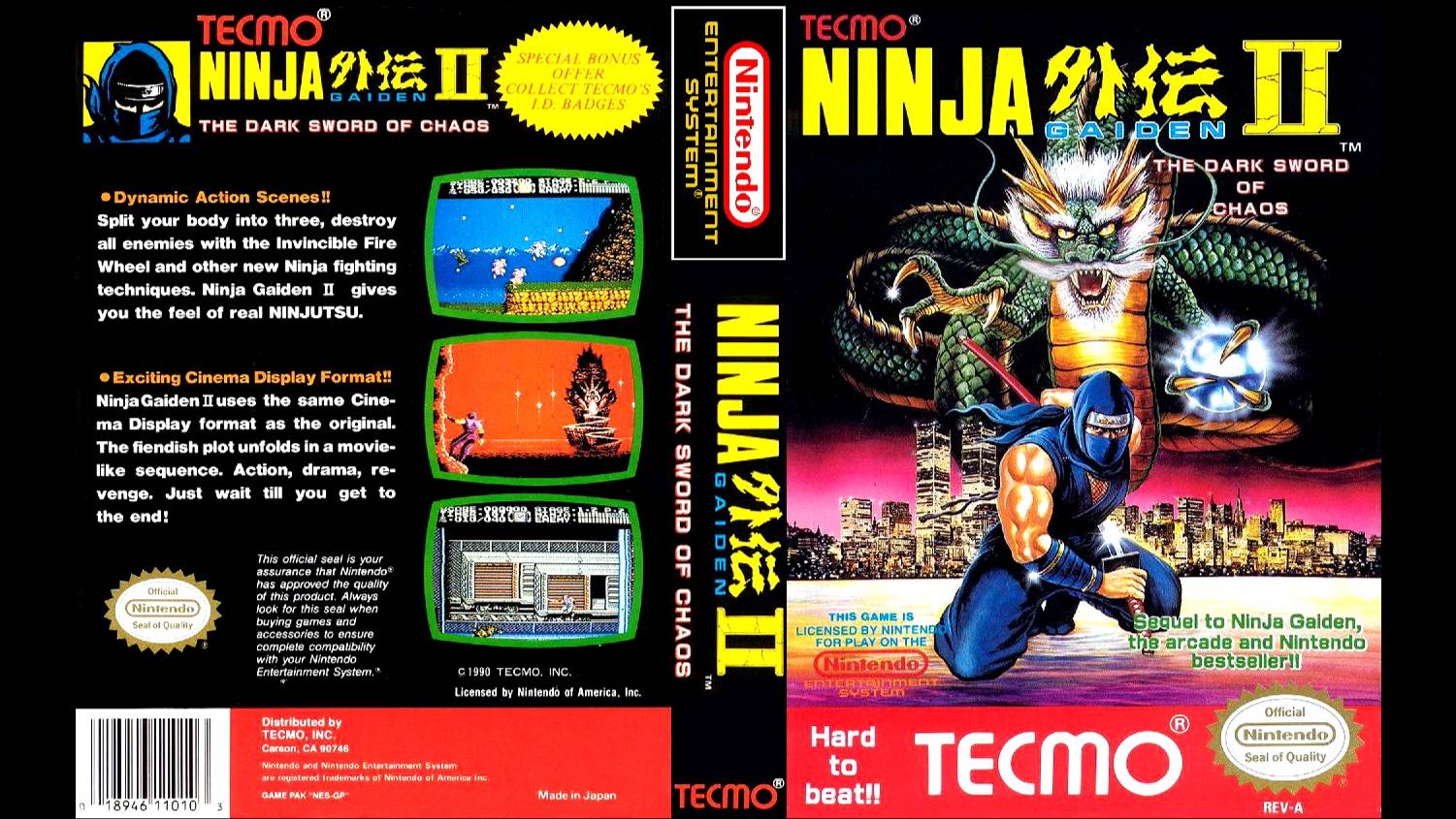 NINJA GAIDEN 2: THE DARK SWORD OF CHAOS. TECMO. 1990. NES