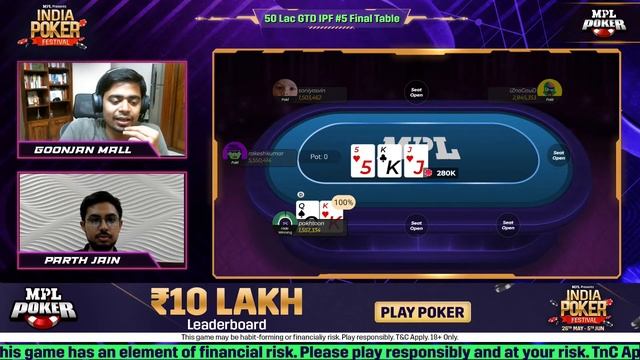 IPF #5 | 50 Lac GTD final table replay with Parth & Goonjan | MPL India Poker Festival Tournament