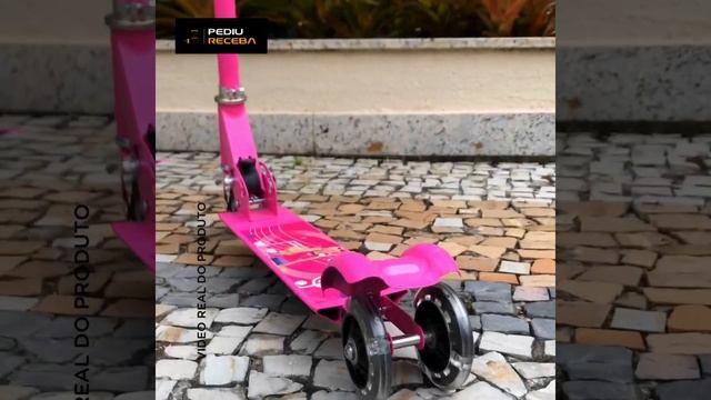 Patinete Criança 3 Rodas Leds Colorido Dobravel Rosa Barbie