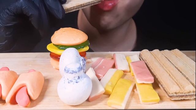 ASMR hotdogjelly fruit-tella Top peaper mushroomchco big hamburger jelly eating sound
