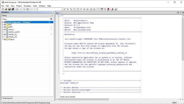 Первоначальная настройка проекта stm8s103 в среде IAR 1.4