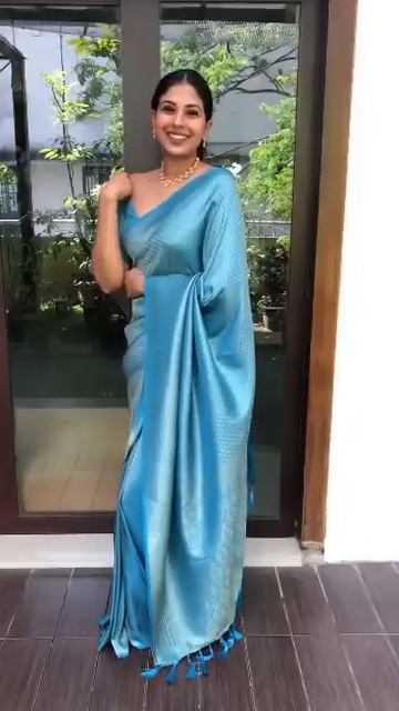 Blue Color Soft Lichi Silk Jacquard Work Saree