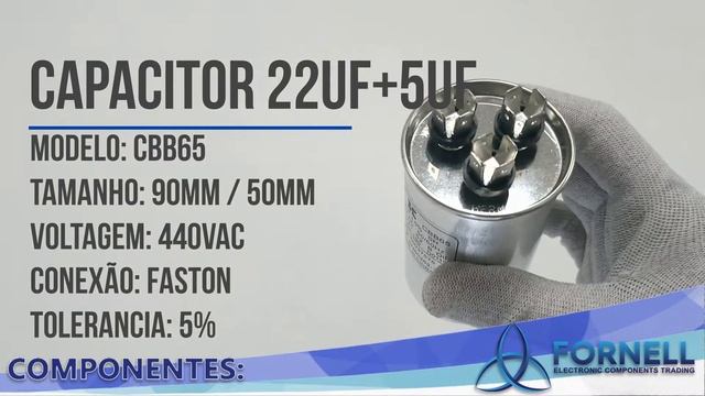 Capacitor Duplo para Ar Condicionado 22uf+5uf 440Vac