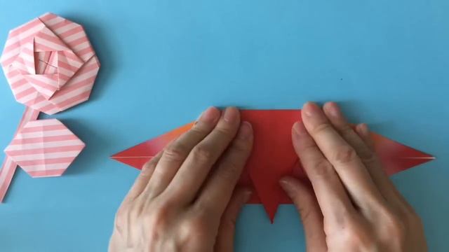 折り紙　バラ一輪　Origami Rose（カミキィ kamikey)