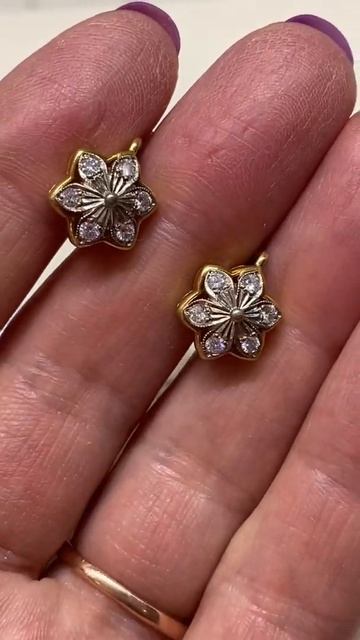 ПРОДАНО 🛑Резерв для Ольги 🦋Золотые Серьги СССР 750 Звёздочки с Бриллиантами Ватсап +79776173980