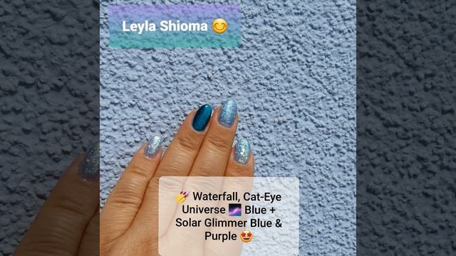 Nails 💅: Shellac Waterfall, Cat-Eye Universe 🌌, Blue & Solar Glimmer Blue + Purple #short #shorts