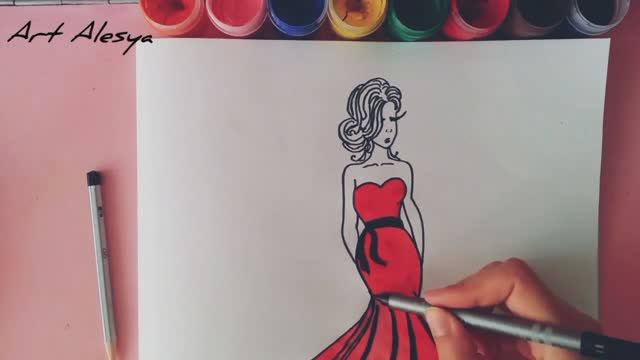 Рисую девушку в красивом красном платье!✨