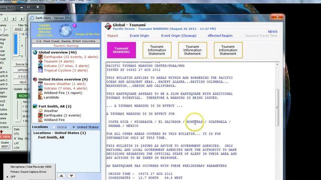 7.4 Earthquake OFFSHORE EL SALVADOR Tsunami Warning!! 8-27-12