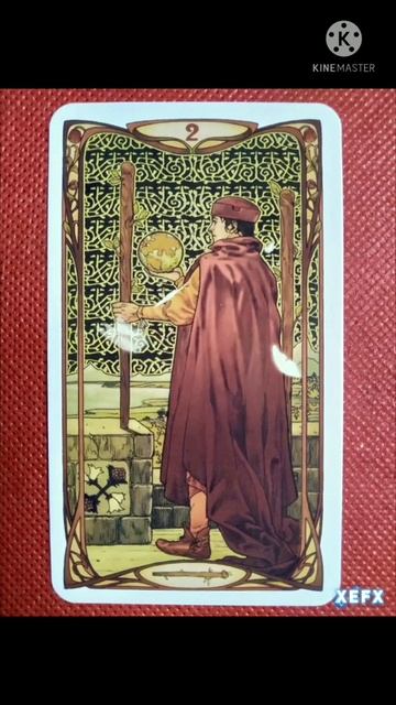 Golden Art Noveau Tarot Two of Wands