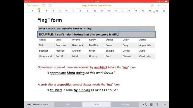 “Ing” or “infinitive” endings