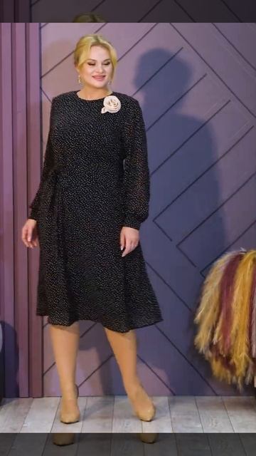 ЧЕРНОЕ ПЛАТЬЕ в горошек РАЗМЕРЫ 52-58