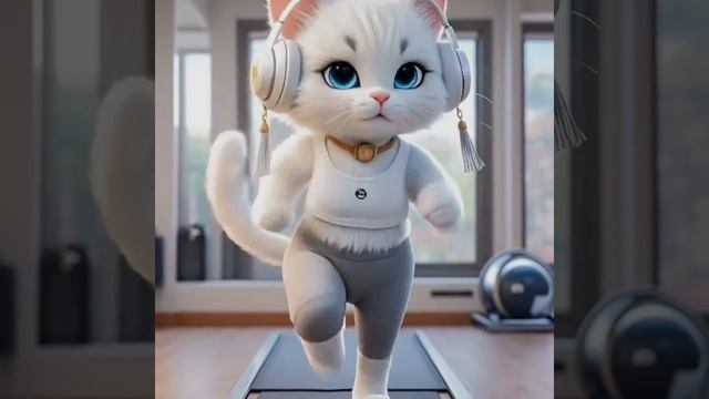 Кошечка занимается йогой