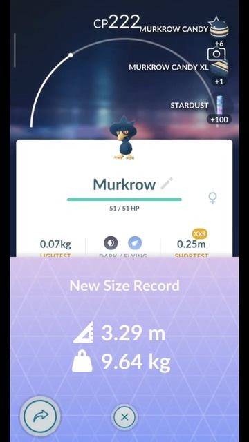Pokémon GO-XXS Murkrow(Weight-0.07kg, Height-0.25m)