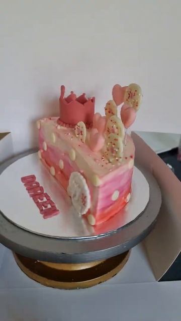 1/2 (half) birthday girls crown cake , pink cake with love hearts and crown.