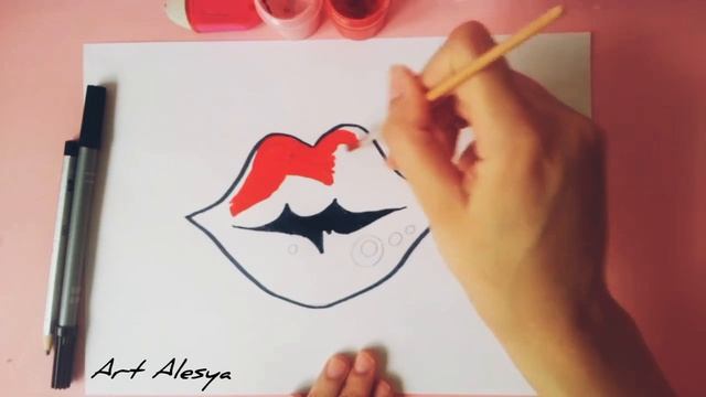 Рисую красные губы!💋