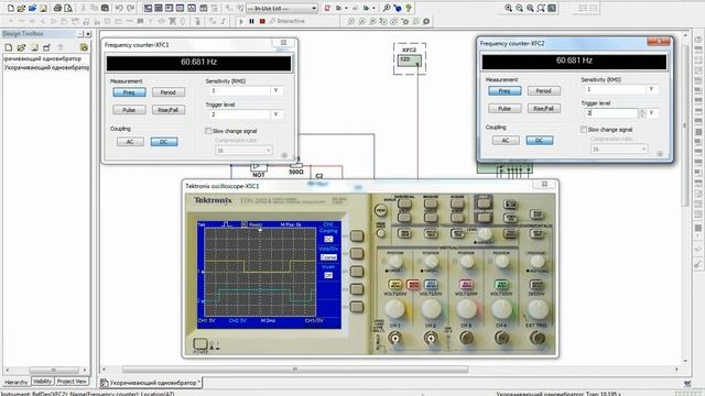 Укорачивающий одновибратор в Multisim 14.1