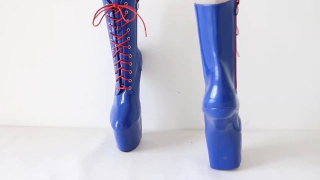 Sorbern Blue Fetish Heelless Shoes Ankle Boots Unisex No Heel Boots Lady Gaga Drag Queen