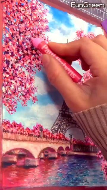 Paris in Spring🌸 #shorts #oilpastel #drawing #paris #art #pink