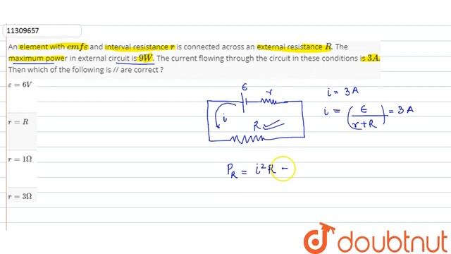 An element with `emf epsilon ` and interval resistance `r` is connected across an external