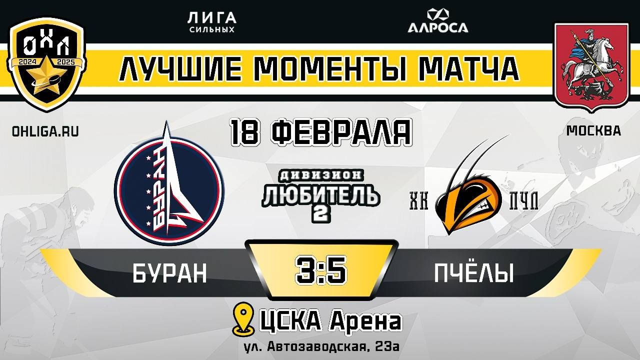 ОБЗОР / БУРАН - ПЧЁЛЫ / 18.02.25 / ОХЛ МОСКВА / ДИВИЗИОН ЛЮБИТЕЛЬ 2