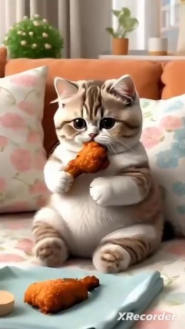 Котёнок кушает пиццу