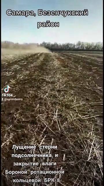 2 Лущение стерни подсолнечника и закрытие влаги Бороной ротационной кольцевой БРК-8