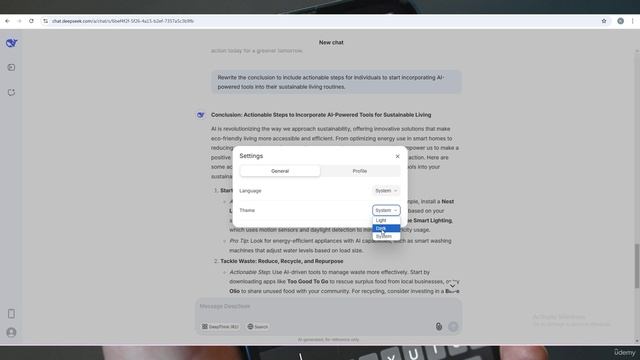 02-03 - Переключение темной темы DeepSeek и настройка пользовательского интерфейса