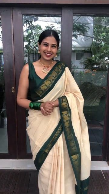 Samah Woven, Self Design, Embellished Maheshwari Silk Blend, Jacquard Saree  (Green, Beige)