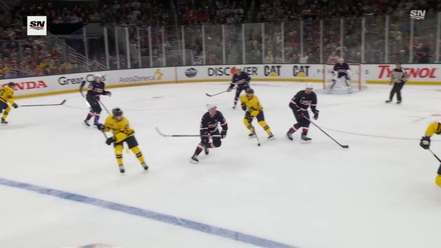 Sweden's Gustav Nyquist Tips Shot Past USA's Jake Oettinger