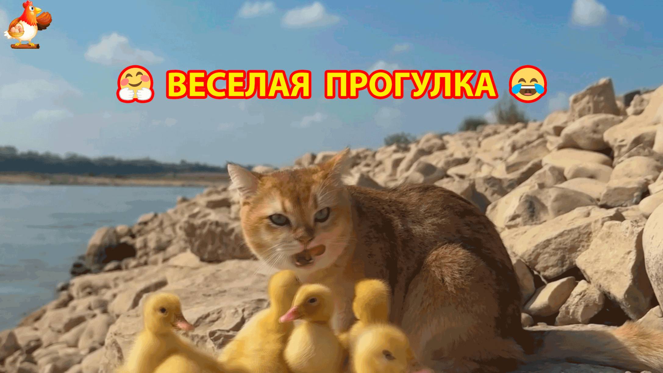 Долгая прогулка Кошки с Утятами по полям к реке ❣️🥰😂