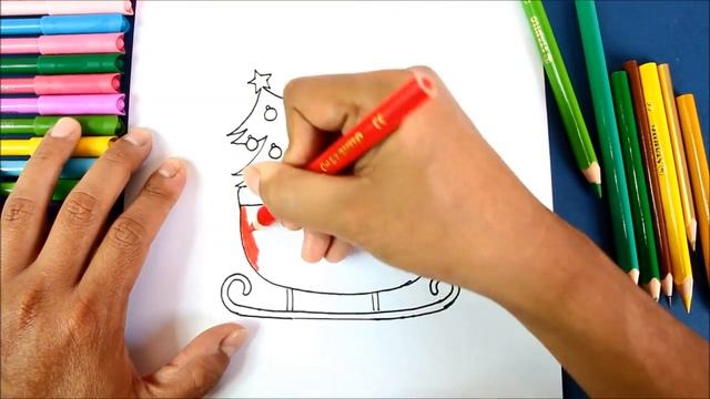 Как нарисовать рождественские сани Санта-Клауса или Дед Мороза