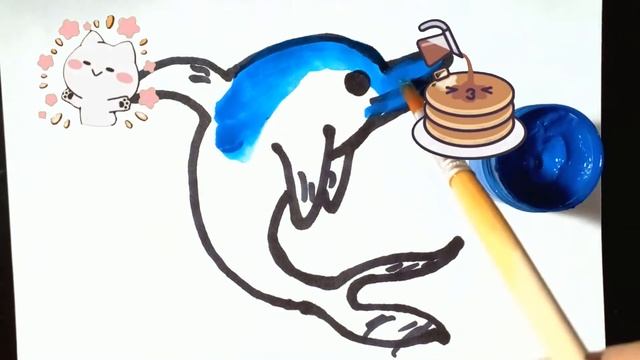 Dolphin drawing for children/Bolalar uchun delfin chizish/Рисунок дельфина для детей