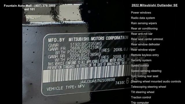 2022 Mitsubishi Outlander SE - Fountain Auto Mall - Orlan...