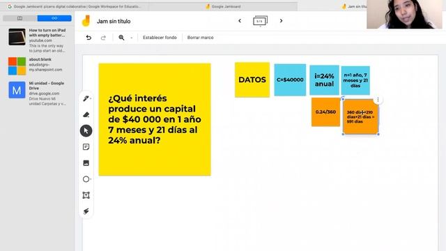 1.¿Qué interes produce un capital de $40000 en 1 año, 7 meses y 21 dias al 24% anual?