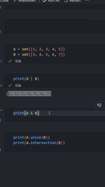 Set intersection and set union in python #shorts