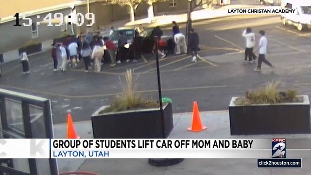 CAUGHT ON CAMERA: Group of students lift car off mom and baby