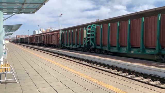 Ulaanbaatar Railway Station. Freight trains and diesel locomotives. Shunting operations