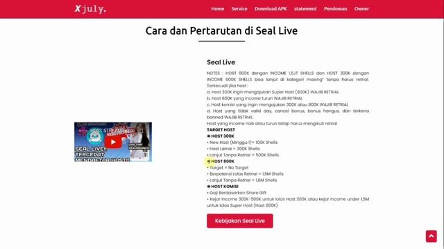 cara menjadi host streaming di seal live - aplikasi gaji mingguan