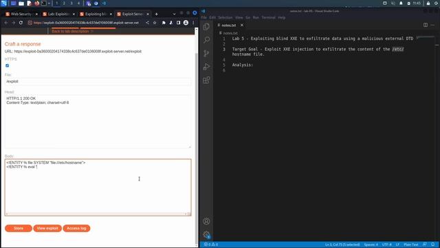 60 Lab #5 Exploiting blind XXE to exfiltrate data using a malicious external DTD